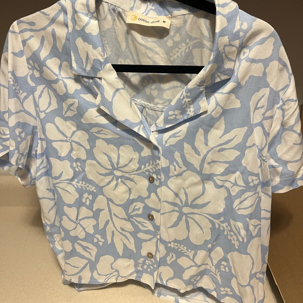 Ocean Drive Blue and White Floral Blouse